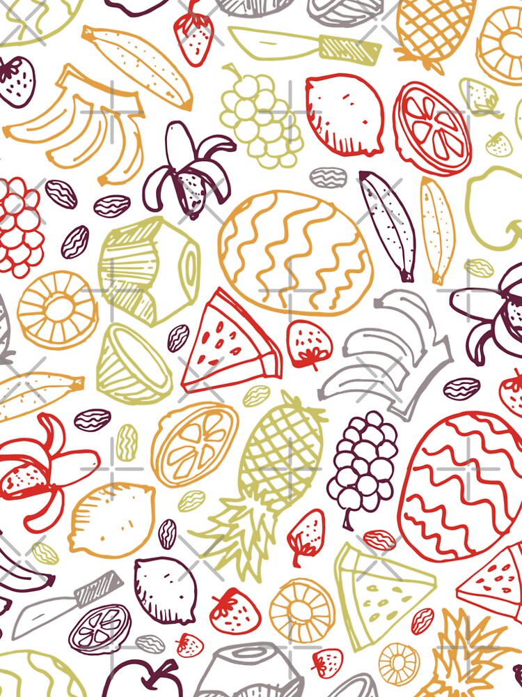 Vector white fruits hand drawn doodle repeat pattern by jamiesoondesign