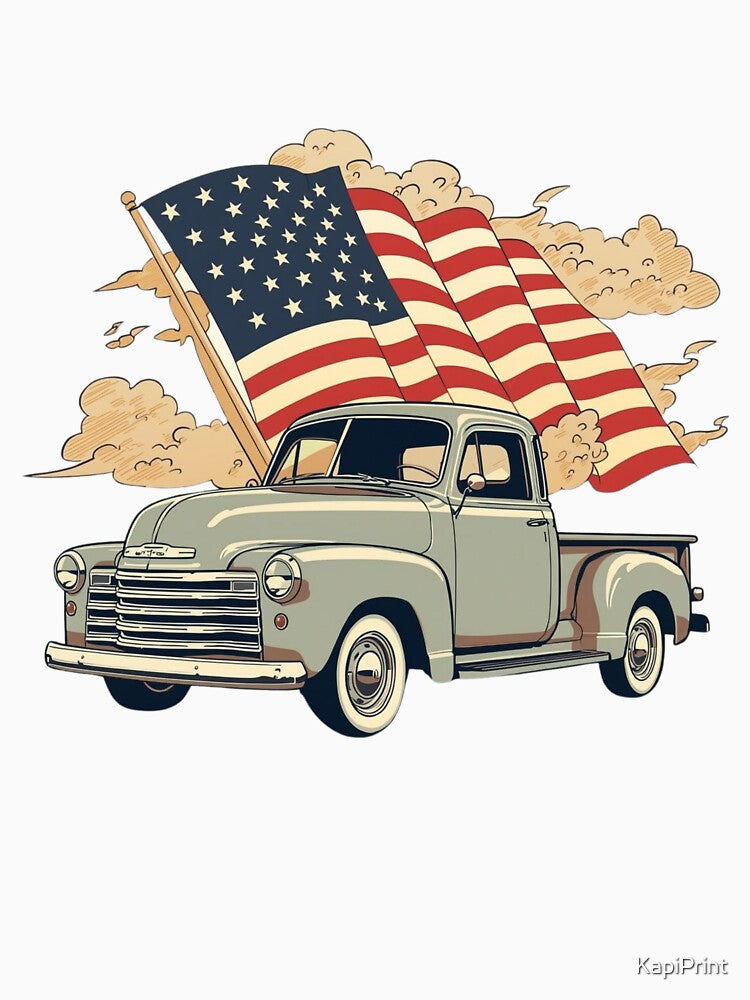 Classic Pickup Truck with Patriotic Sky by KapiPrint