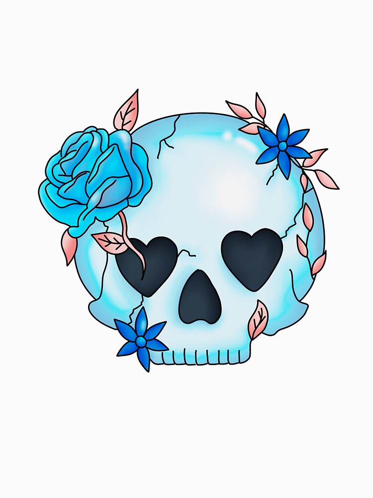 Cute Blue Floral Skull – Soft Gothic Pastel Goth Skull Illustration by Horrify