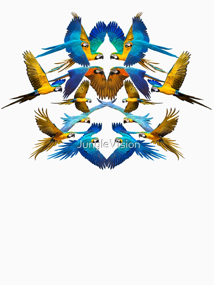Flock of Blue and Gold Macaws with Black Background by JungleVision