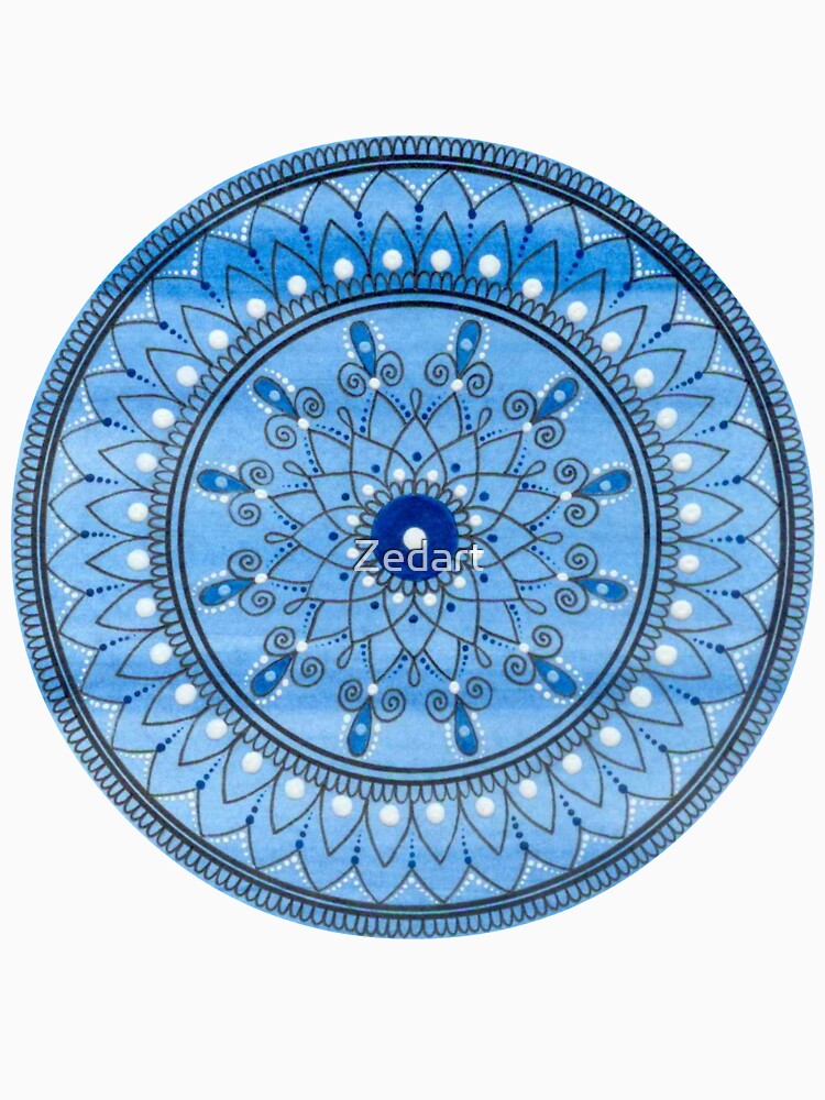 Hand Drawn Blue And White Mandala by Zedart