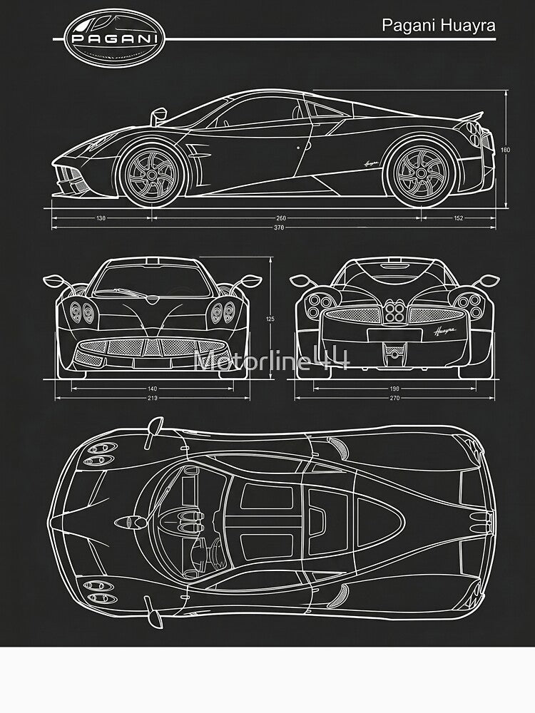 Pagani Huayra Blueprint Luxury Italian Hypercar Outline by Motorline44