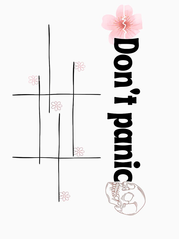 Don't Panic Aesthetic Skull T-Shirt | Soft Goth Floral Line Art by LailaStudiosArt