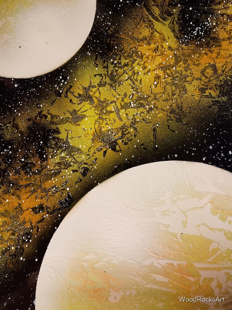 Spray paint art yellow planets by WoodRocksArt