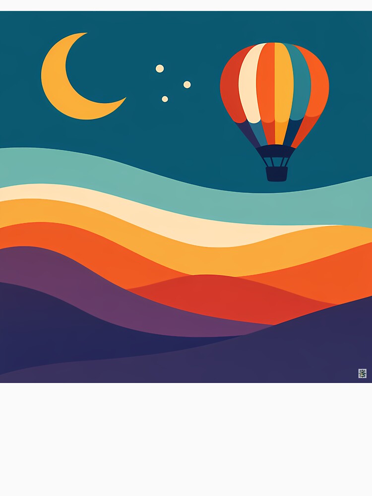 Moonlit Hot Air Balloon over Wavy Hills by InkSmithery