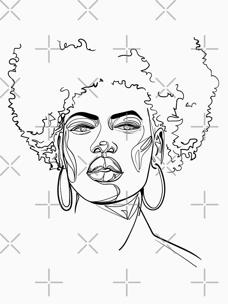 Beautiful  Woman Face, Line Art Drawing by Ireneart369