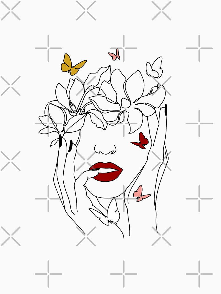 Woman with butterfly line art print. Female art. One Line drawing print by OneLinePrint