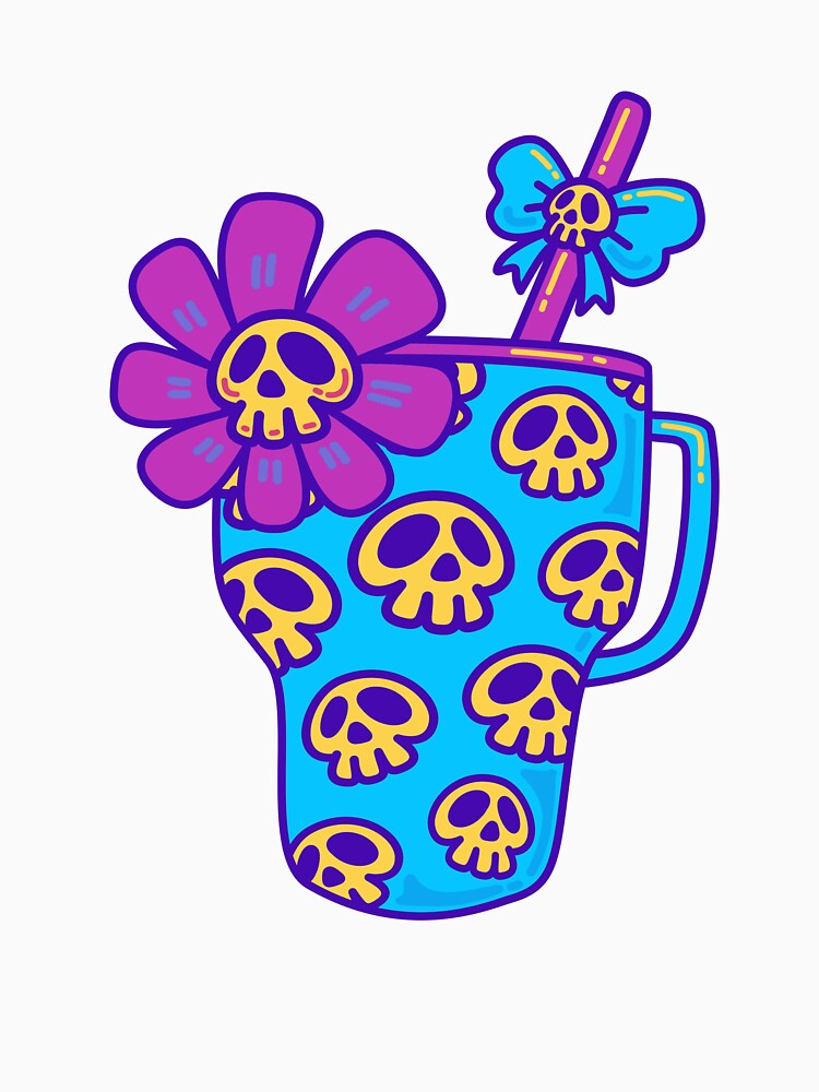 Cute Skull Drink Cup with Flower – Kawaii Spooky Art by Horrify