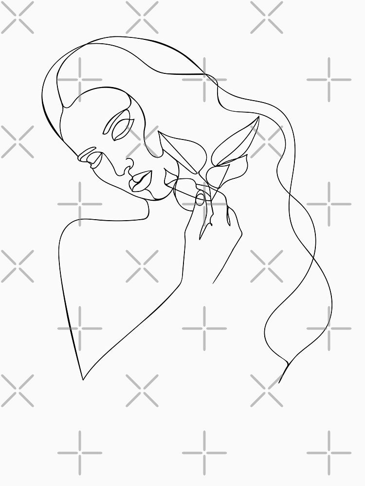 Line drawing woman with  leaves. by Ireneart369