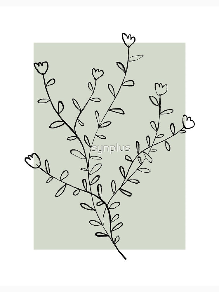 Botanical Line Art 2, Sage Green Wall Art, Modern Minimalist Art by Synplus by synplus