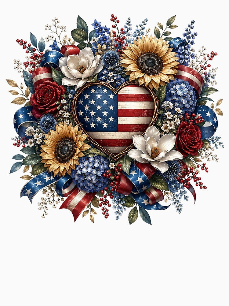 American Flag Heart Floral Wreath by PetalGarden
