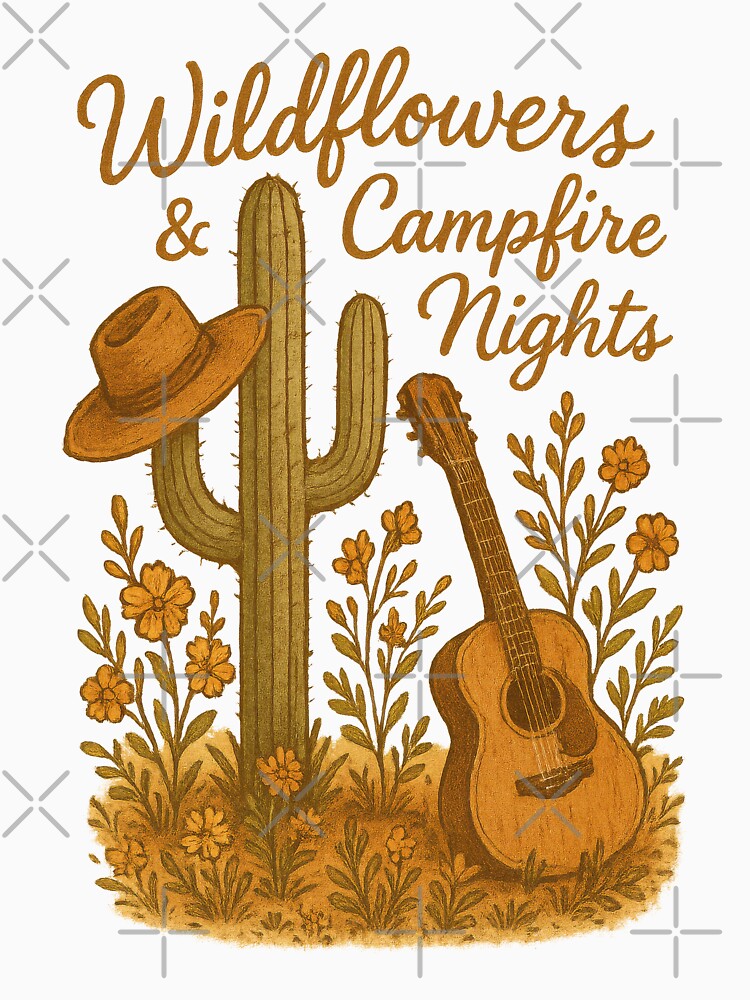 Wildflowers & Campfire Nights – Rustic Country Guitar & Desert Cactus Design by inkoutninja