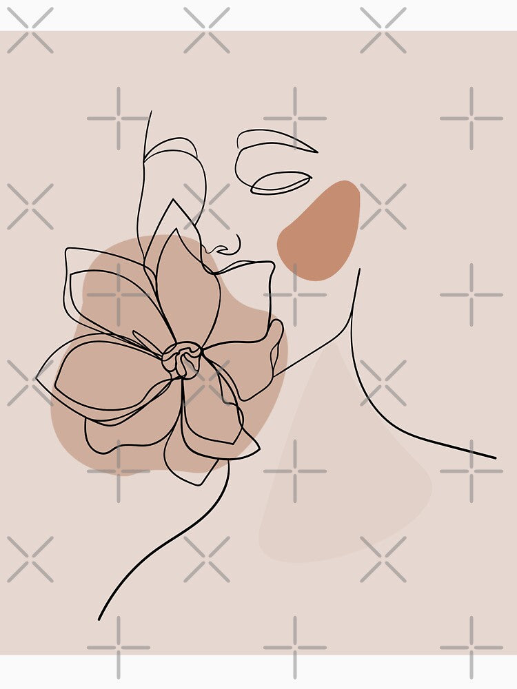 Line Art , Boho style Woman face with flower by Ireneart369