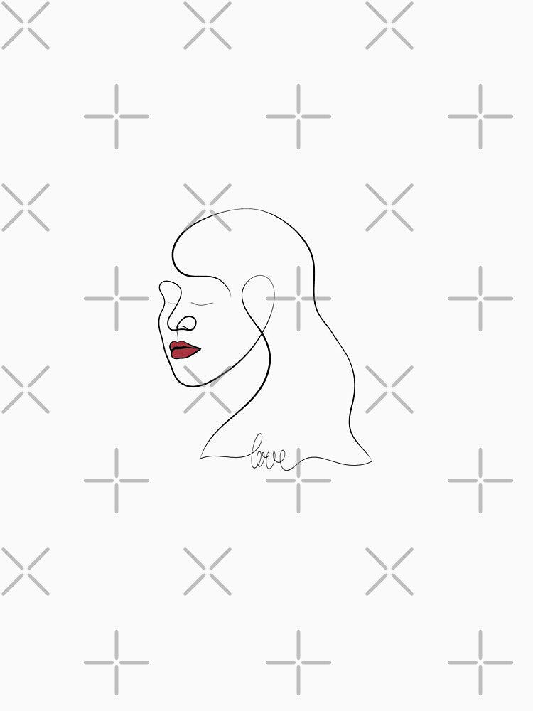Minimalist Woman Line Art – Pink Lips Face Illustration by ArtGMerch