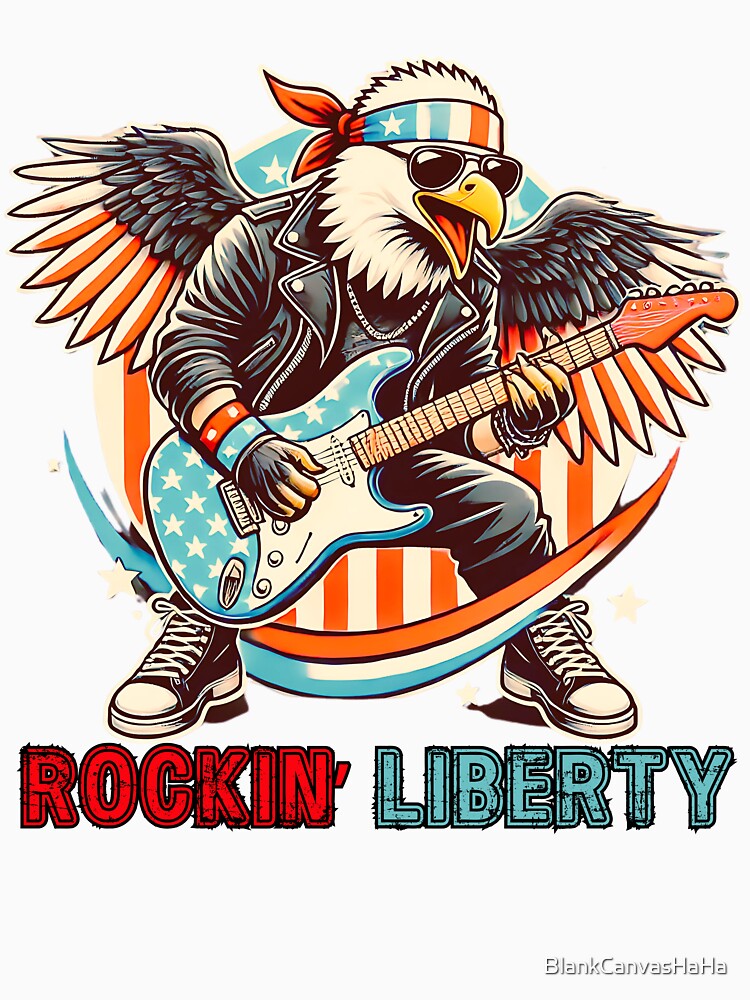 Patriotic Eagle Rockin' Liberty Guitar Tee – American Pride and Freedom by BlankCanvasHaHa
