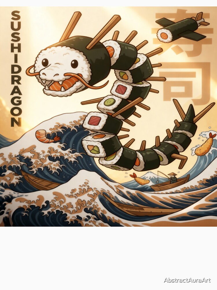 Sushi Dragon Illustration | Cute Japanese Food Fantasy Art | Kawaii Sushi Creature Design by AbstractAuraArt