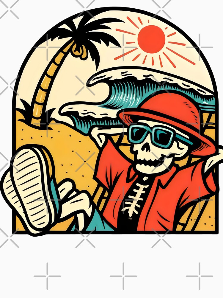 Vintage Summer Skeleton Relaxing on Beach Retro Vibe. by MyHappyArtShop