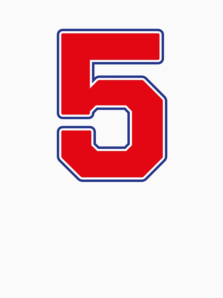 Jersey Number 5 / Player Shirt Number Five (Red with Blue Outline) by STUDIO-72