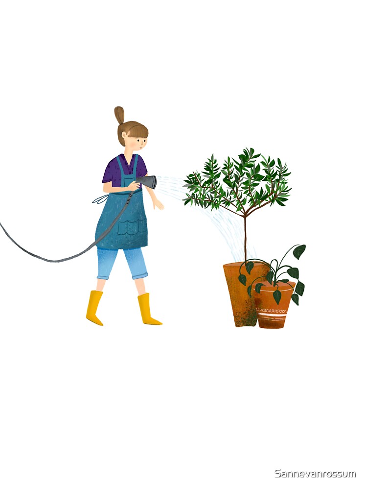 Lady watering her plants by Sannevanrossum