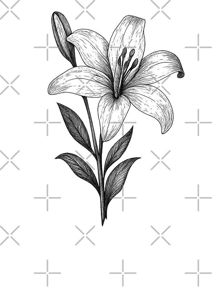 Botanical Grace – Hand-Drawn Lily Illustration by Joyfulfabric