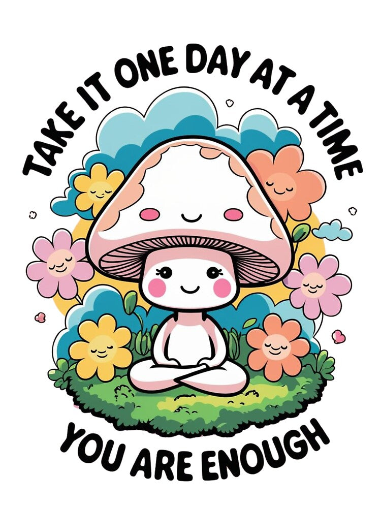 Cute Meditating Mushroom - Positive Affirmation Groovy 70s Art by urbnstreet