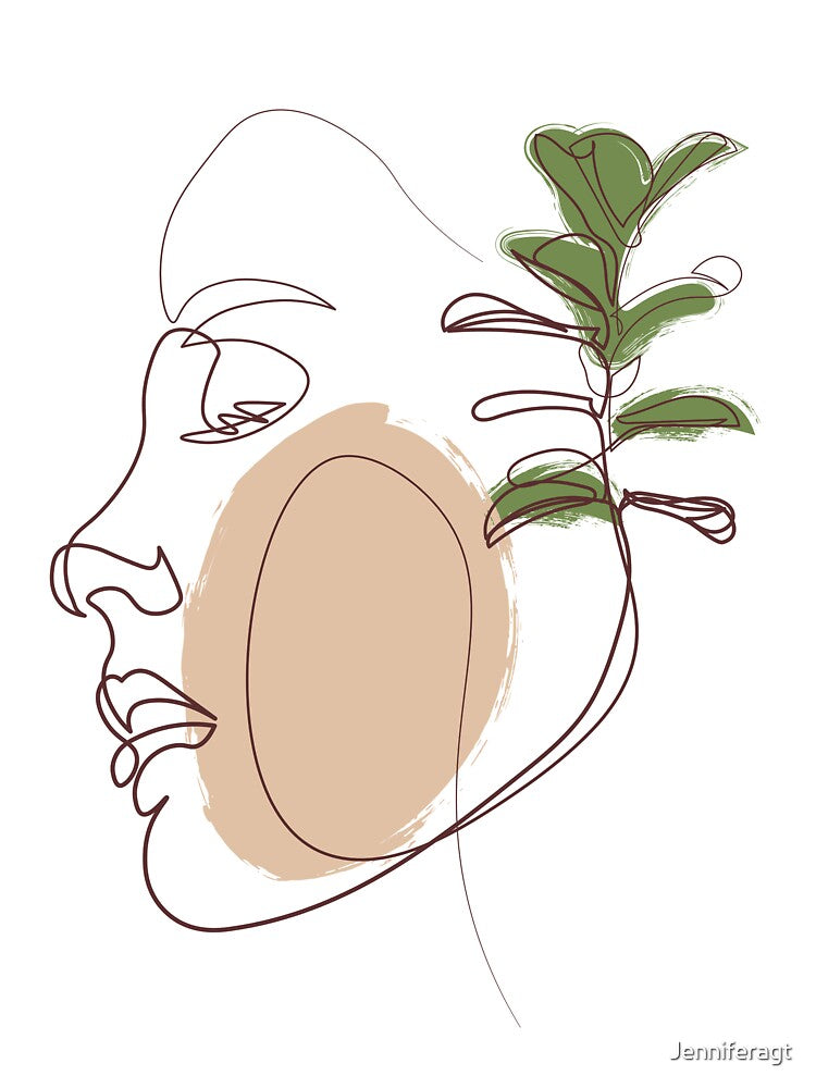 Continuous Line Drawing Of Woman Face With Flowers - Abstract Single Line Art by Jenniferagt