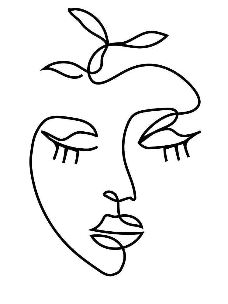 Botanical Line Face – Minimalist Plant Woman Portrait by Bojana Studio