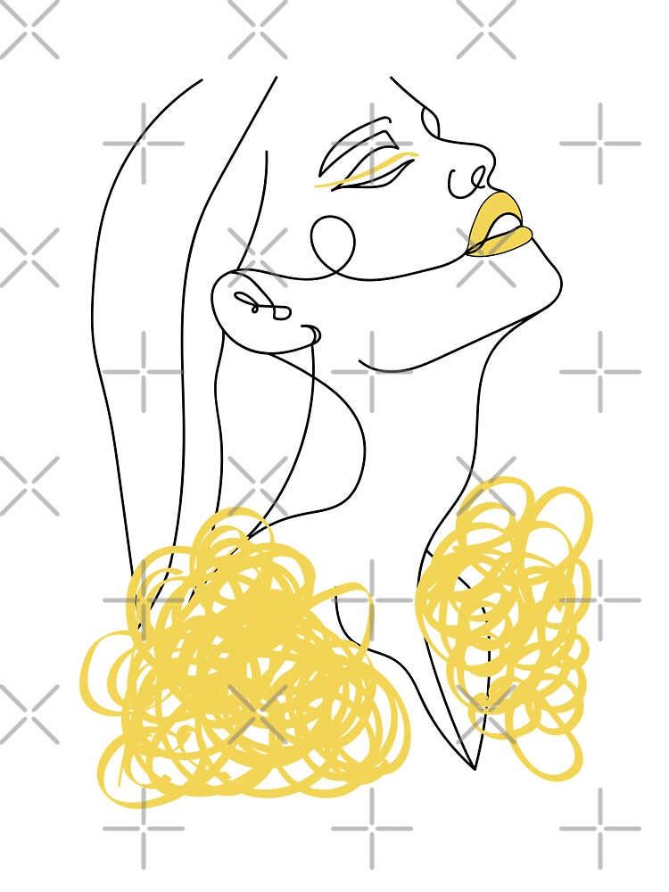 Minimal Yellow Female Face Lines Drawing by Valeria-Art