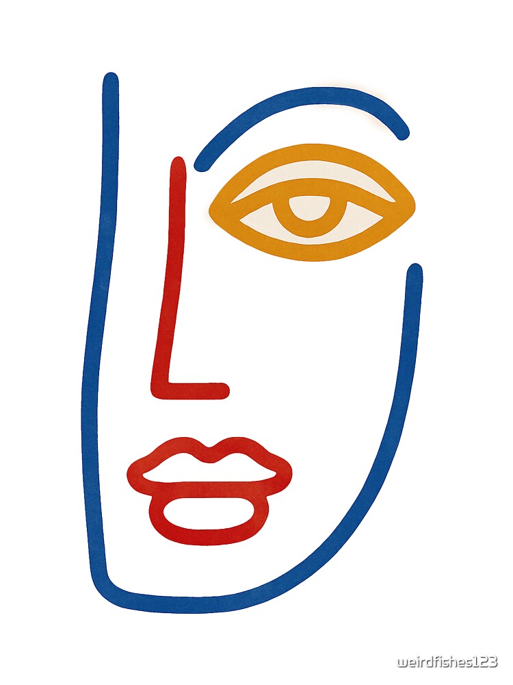 Minimal Abstract Face Line Art – Modern Colorful Portrait Design by weirdfishes123