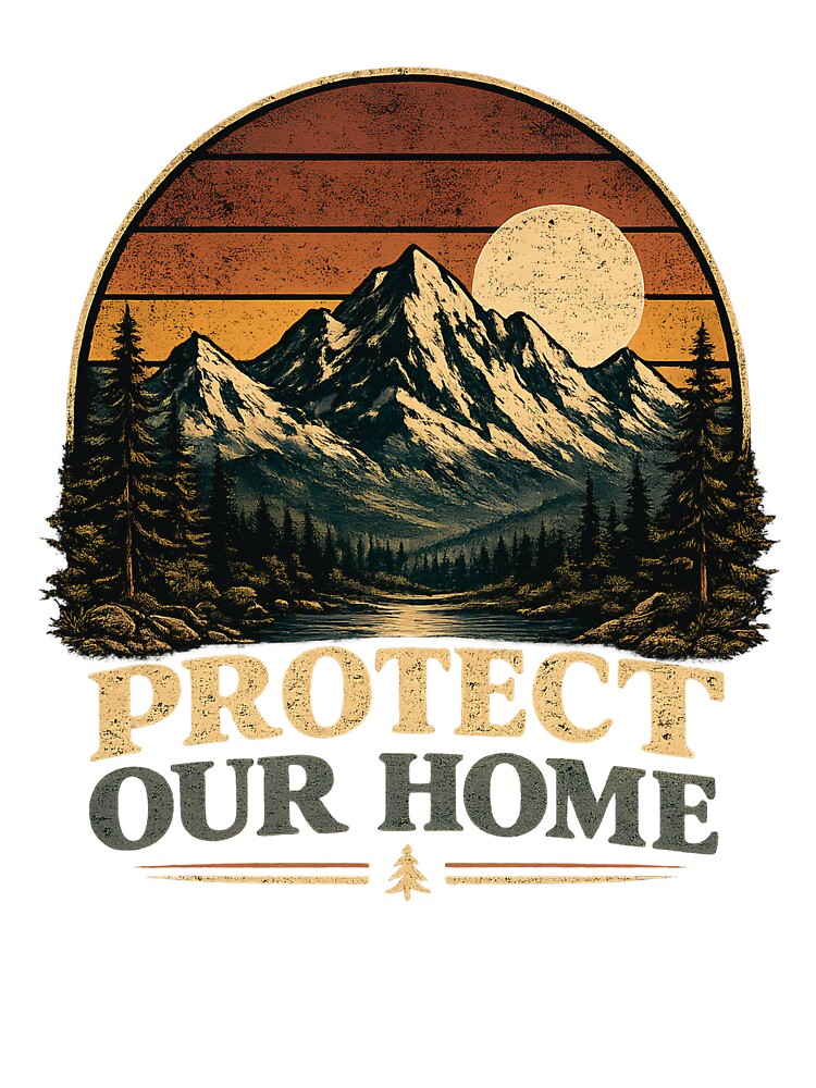 Retro Protect Our Home Mountain Art by NeoPrintArt