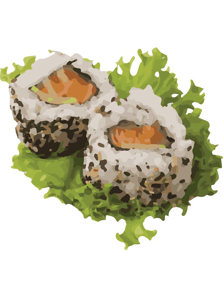 Kawaii Sushi with Lettuce Sticker – Cute Japanese Food Art by QuteStuffHere
