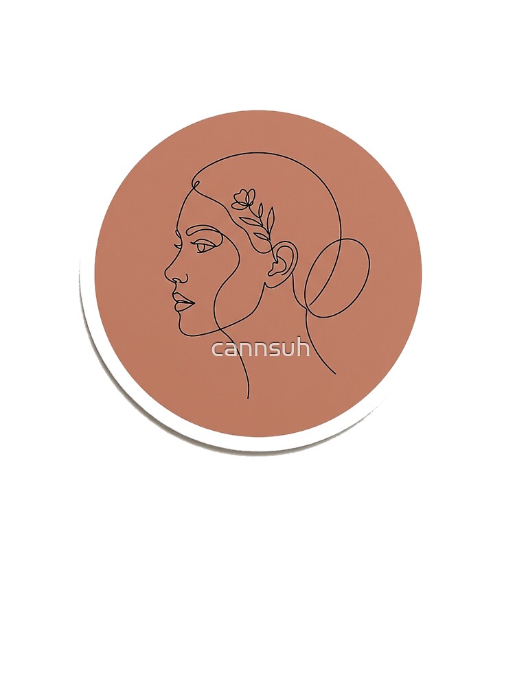 Woman Face Line Art Sticker | Terracotta Minimalist One Line Drawing Feminine Flower Earring Aesthetic Art by cannsuh