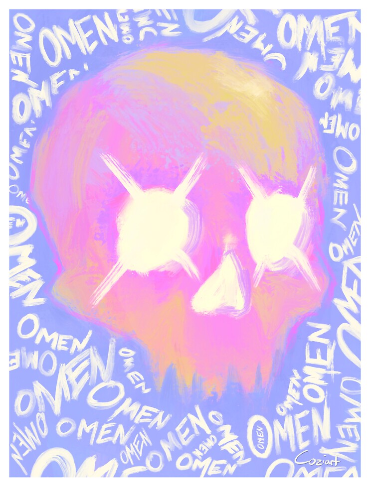 OMEN Skull - Neon Pastel Aesthetic Painting by Coziart Prints