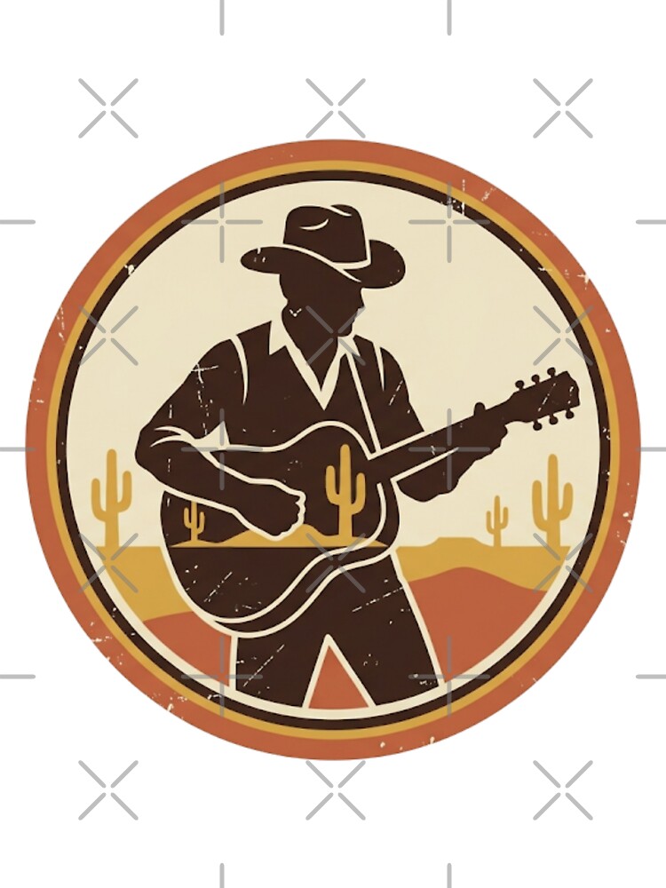 Country Western Guitar Cowboy Silhouette Retro Desert Art by UmutK
