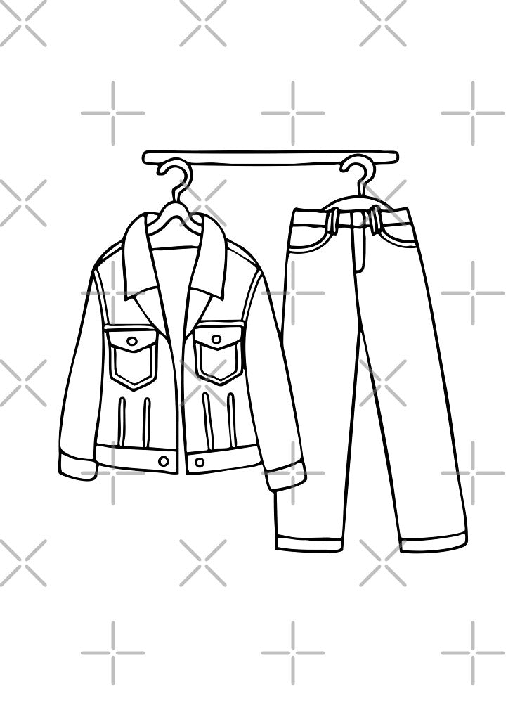 Denim jacket hanging on a hook beside a pair of jeans by rasagamastore