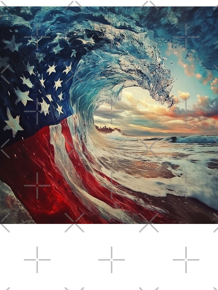 beach wave patriotic american flag print by dcrc
