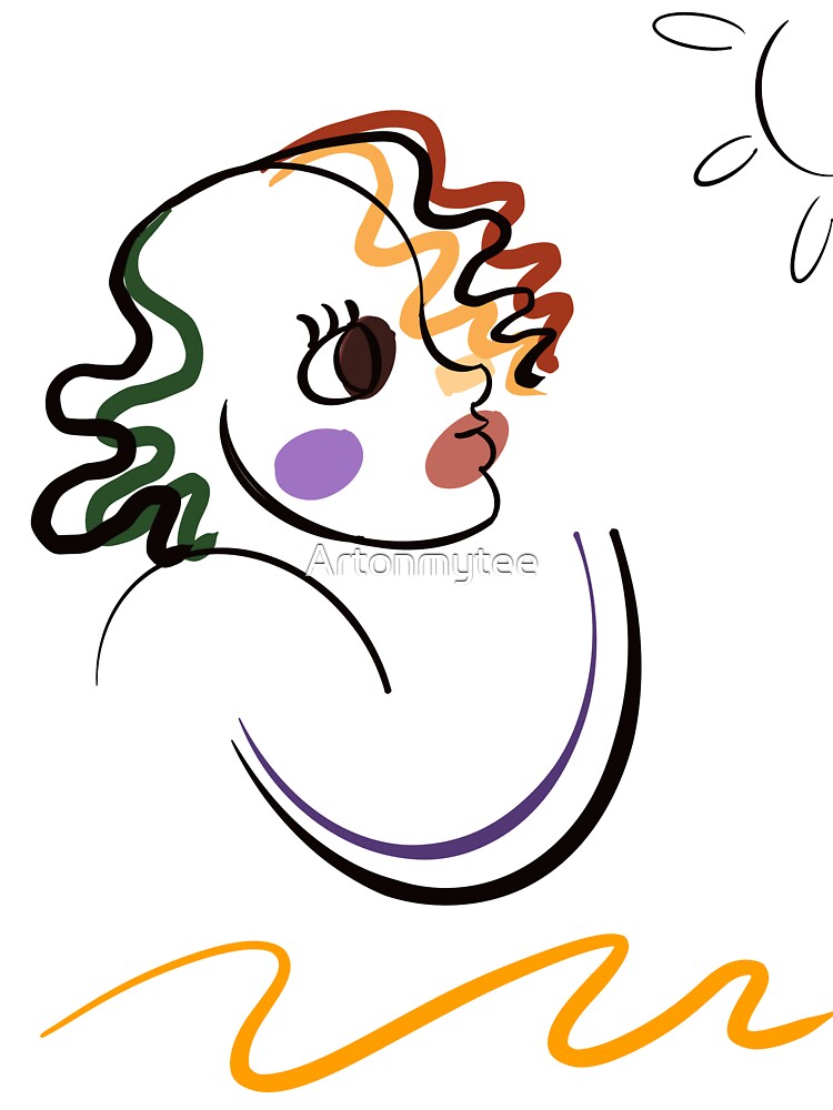 Picasso Inspired Line Art Woman Looking Towards Sun | Sun Gazer Abstract Bold Colors by Artonmytee
