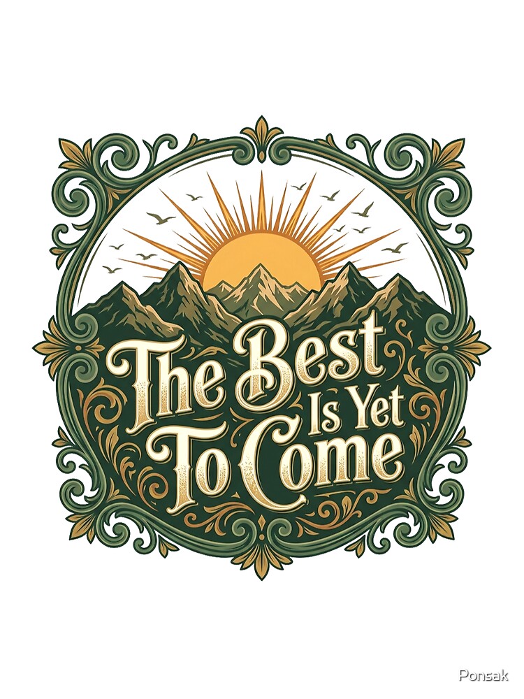 Vintage "The Best Is Yet To Come" Mountain Sunrise Inspirational T-Shirt by Ponsak