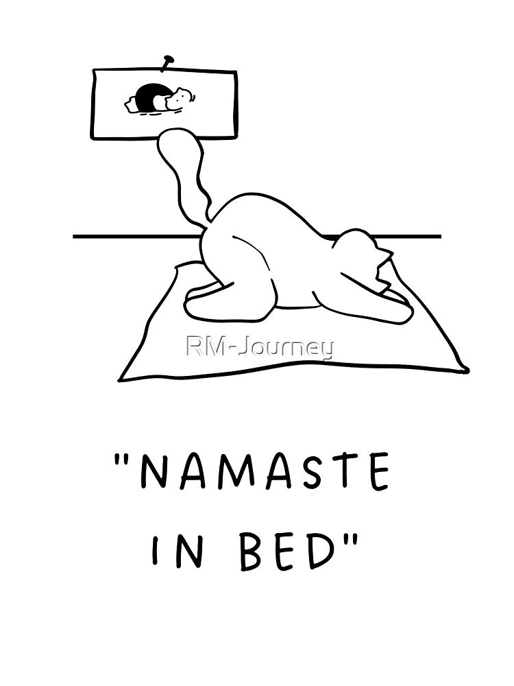 Namaste in Bed | Yoga Cat Illustration by RM-Journey