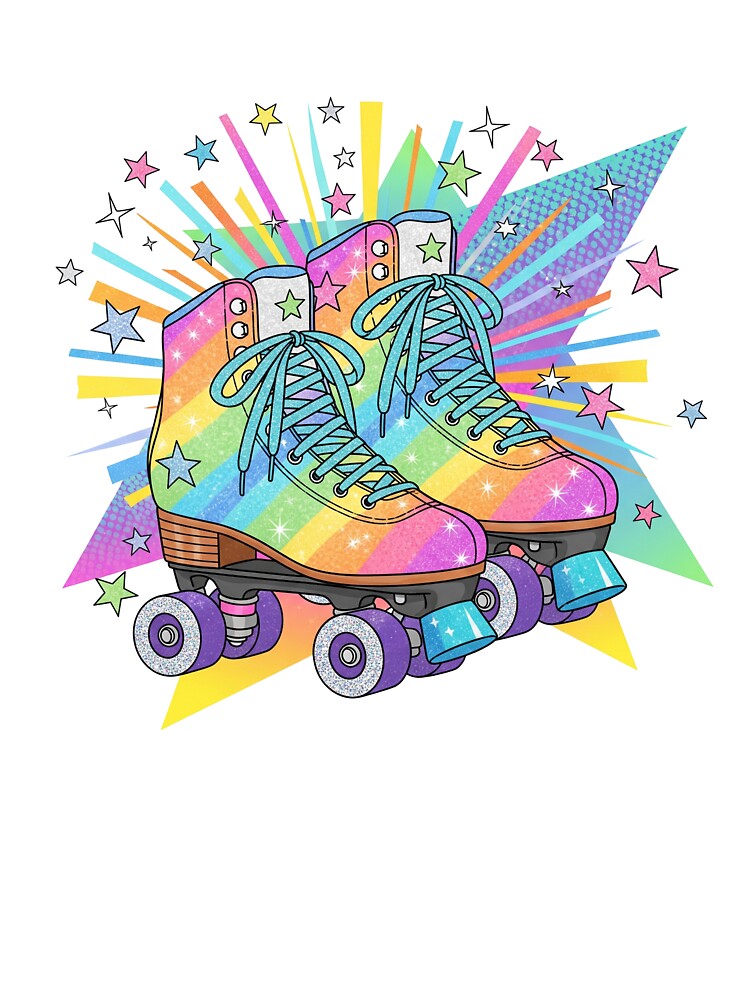 Retro Rainbow Roller Skates – 80s Vibe Sparkle Art by 001Haiba