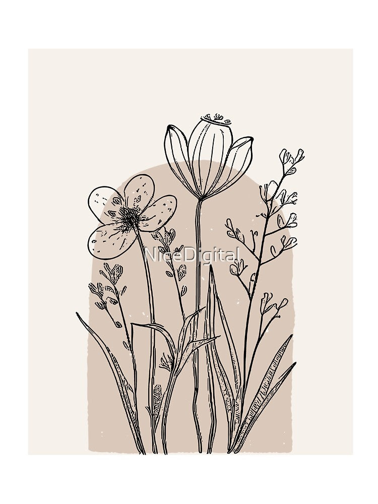 Minimalist Botanical Line Art – Hand-Drawn Floral Print by NiceDigital