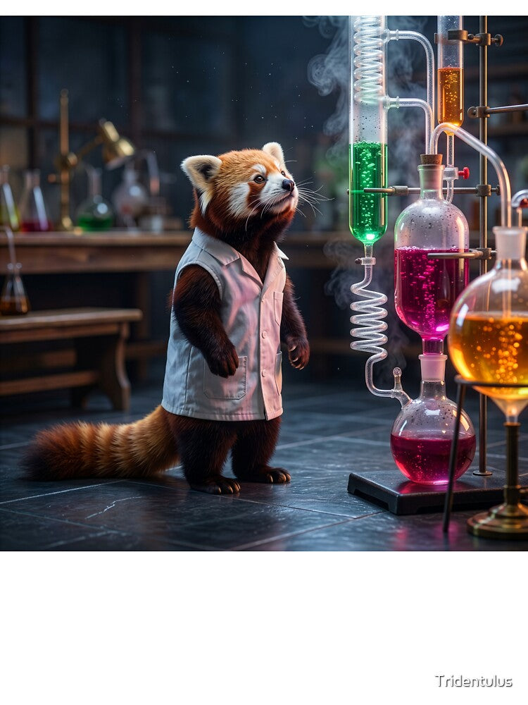 Red Panda Chemist in a Snazzy Sleeveless Lab Coat by Tridentulus
