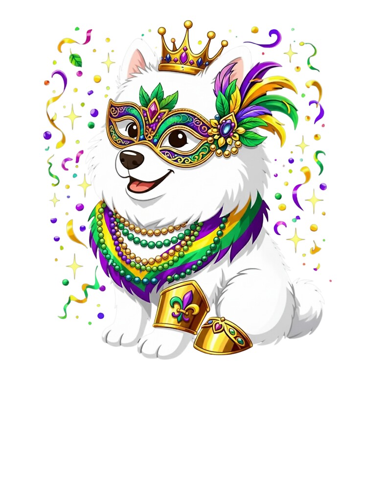 Mardi Gras Dog Puppy Mask Beads Crown Celebration by salmzouriart