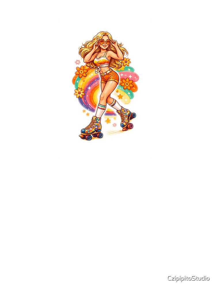 Retro Roller Girl Groovy 70s Skater Illustration by CzipipitoStudio