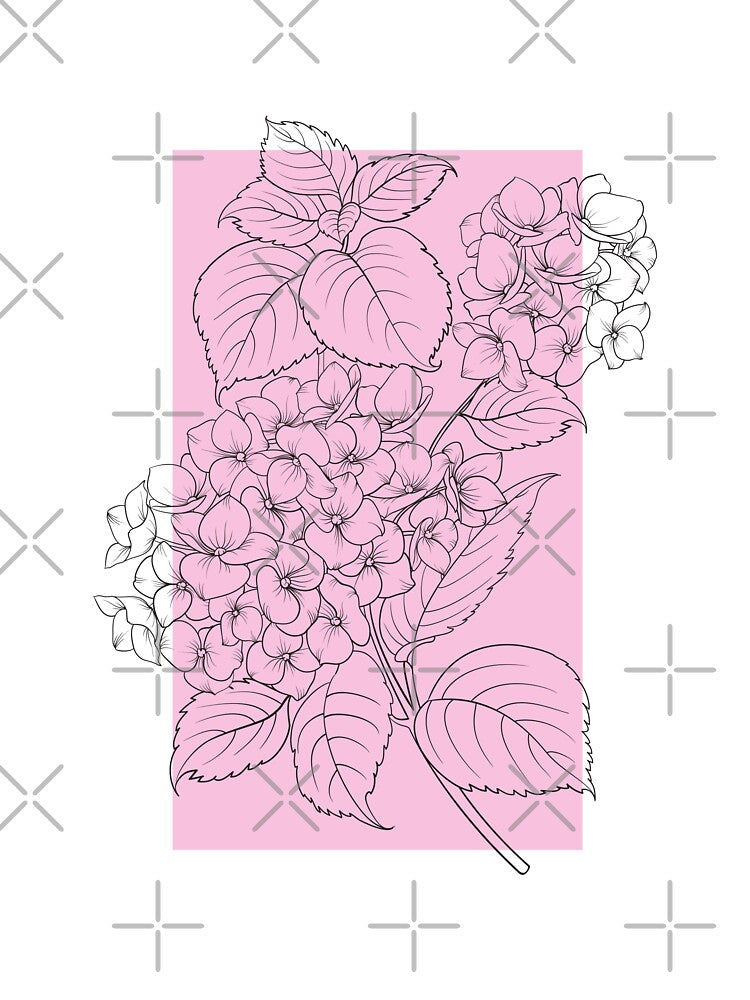 Hydrangea Flowers Botanical Drawing Line Art Pastel by dk-design85