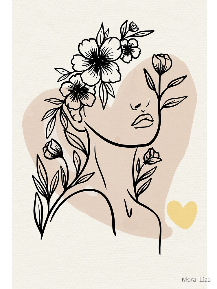 Aesthetic Flower Head Woman Line Art - Boho Floral Female Portrait Poster by Mora  Lisa