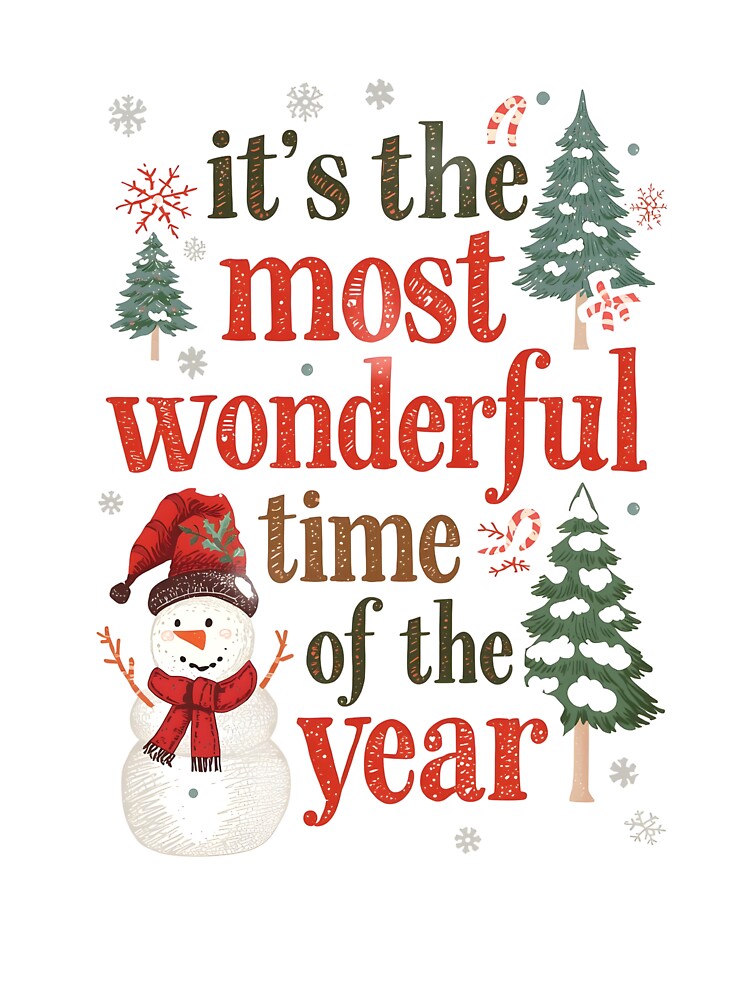 “It’s the Most Wonderful Time of the Year Christmas Snowman T-Shirt | Vintage Holiday Typography by Kayshies8120