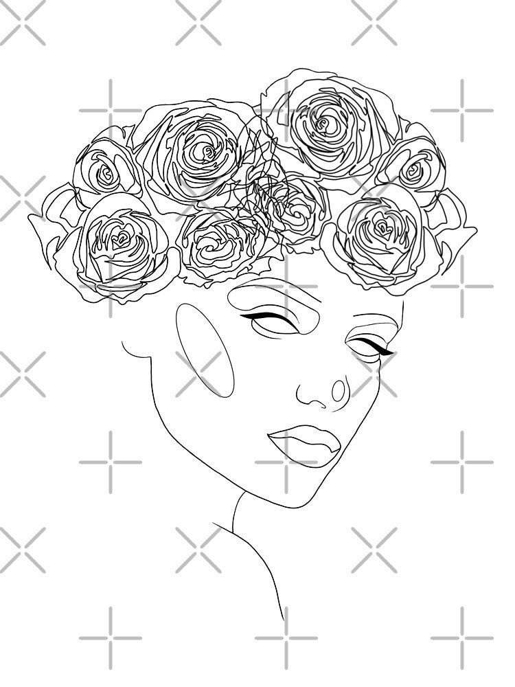 Line Female Face With Rose Head by Valeria-Art