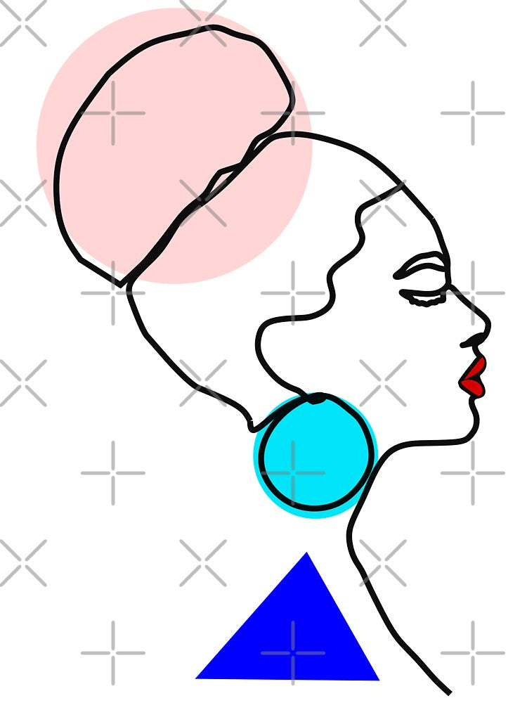Beautiful Face Single Line Minimalist Art with Earrings by Shapes-Mania