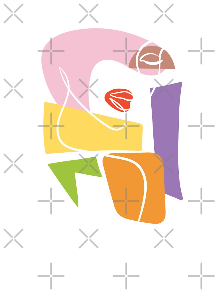 Abstract Minimalist Face Line Art with Colorful Shapes | Modern Boho Wall Art by Cosmodoody